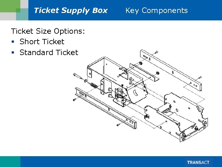 Ticket Supply Box Ticket Size Options: § Short Ticket § Standard Ticket Key Components