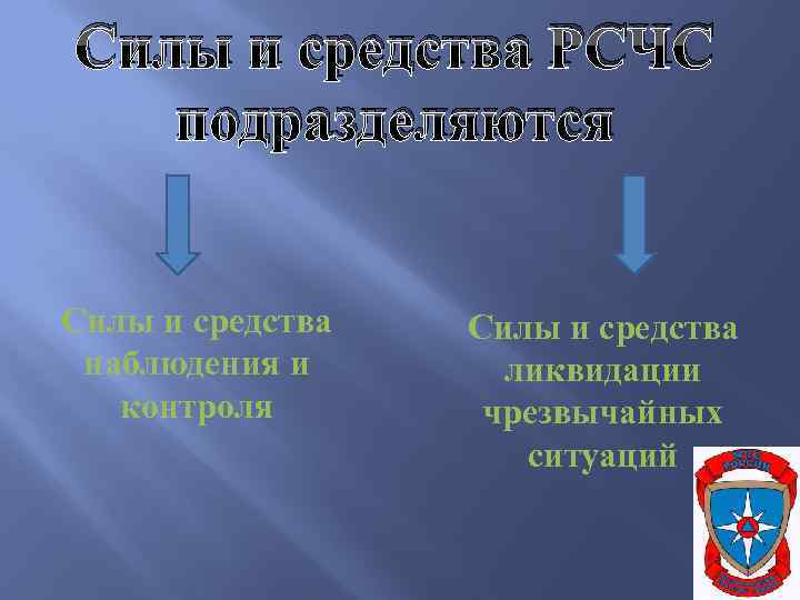 Силы и средства РСЧС подразделяются Силы и средства наблюдения и контроля Силы и средства