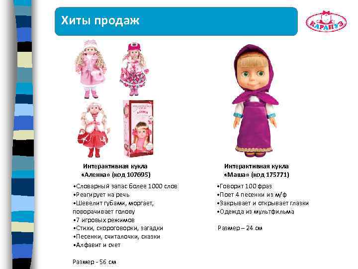 Хиты продаж Интерактивная кукла «Аленка» (код 107695) • Словарный запас более 1000 слов •