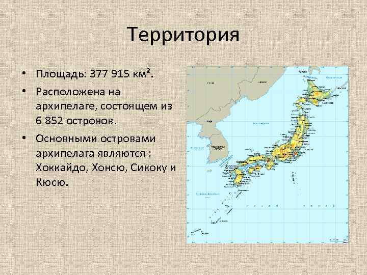 Территория • Площадь: 377 915 км². • Расположена на архипелаге, состоящем из 6 852