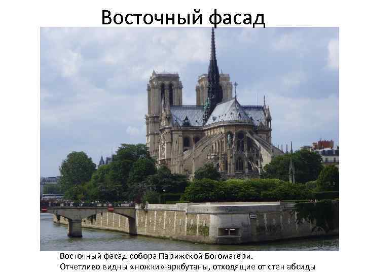 Восточный фасад собора Парижской Богоматери. Отчетливо видны «ножки» -аркбутаны, отходящие от стен абсиды 