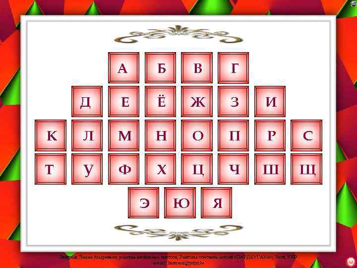 А Б В Г Д Е Ё Ж З И К Л М Н