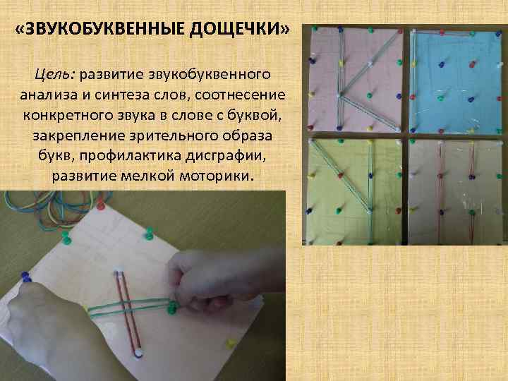  «ЗВУКОБУКВЕННЫЕ ДОЩЕЧКИ» Цель: развитие звукобуквенного анализа и синтеза слов, соотнесение конкретного звука в