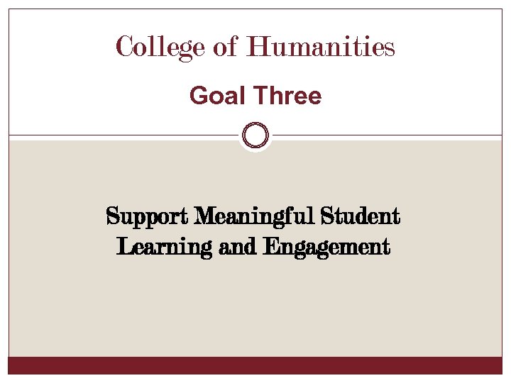 College of Humanities Goal Three Support Meaningful Student Learning and Engagement 