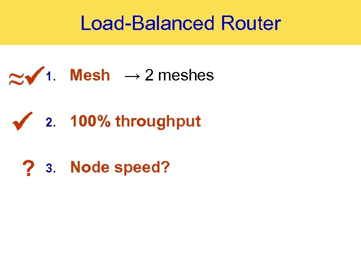 Load-Balanced Router ≈ 1. Mesh → 2 meshes 2. 100% throughput ? 3. Node