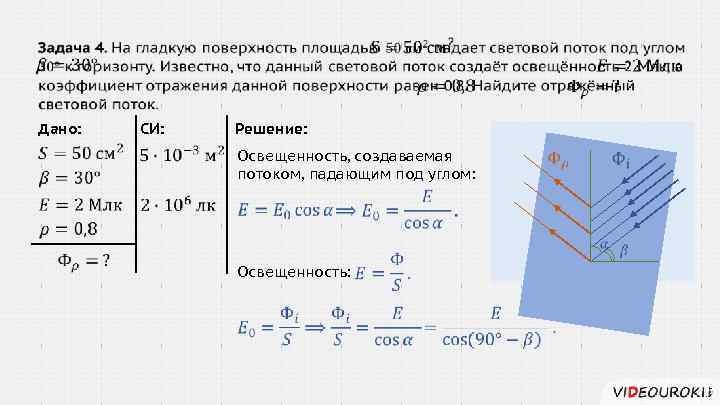 Свет от источника падает перпендикулярно поверхности. Задачи на законы освещенности. Задачи по фотометрии. Световой поток падающий на поверхность. Решение задач на освещенность.