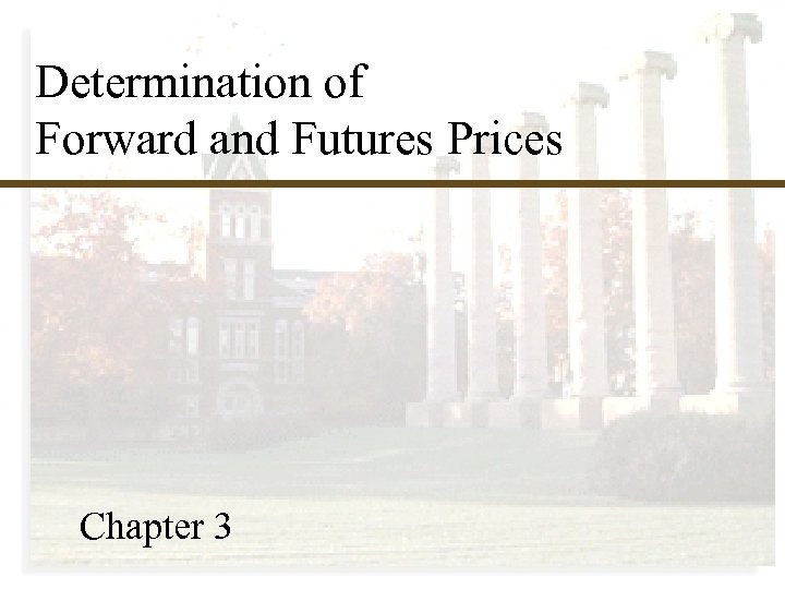 Determination of Forward and Futures Prices Chapter 3 