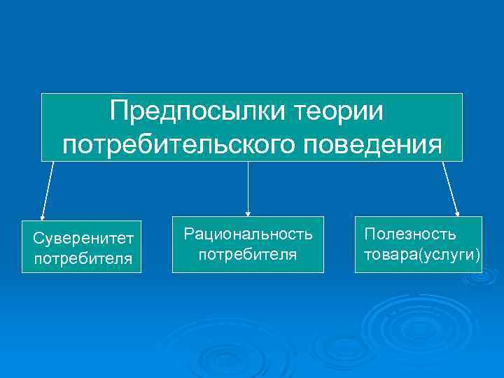 Предпосылки теории потребительского поведения Суверенитет потребителя Рациональность потребителя Полезность товара(услуги) 