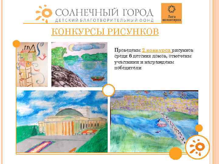 КОНКУРСЫ РИСУНКОВ Проведены 2 конкурса рисунков среди 6 детских домов, отмечены участники и награждены