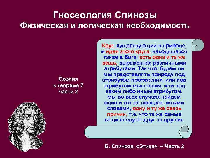 Гносеология Спинозы Физическая и логическая необходимость Схолия к теореме 7 части 2 Круг, существующий