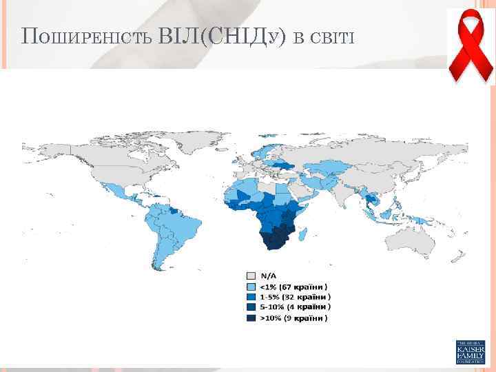 ПОШИРЕНІСТЬ ВІЛ(СНІДУ) В СВІТІ 