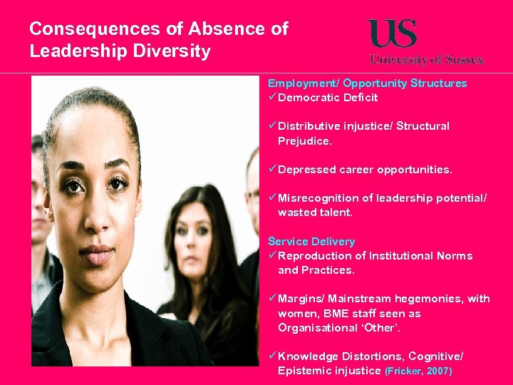 Consequences of Absence of Leadership Diversity Employment/ Opportunity Structures ü Democratic Deficit ü Distributive