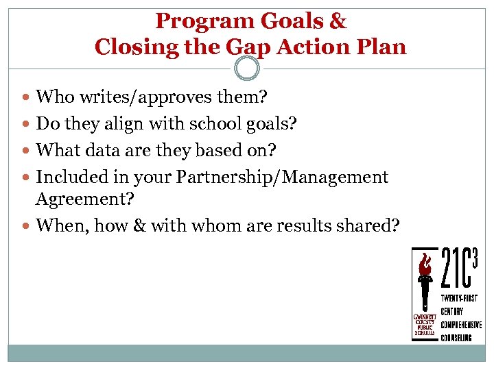 Program Goals & Closing the Gap Action Plan Who writes/approves them? Do they align