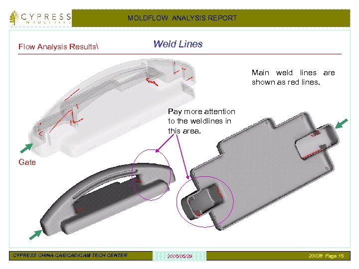 MOLDFLOW ANALYSIS REPORT Flow Analysis Results Weld Lines Main weld lines are shown as
