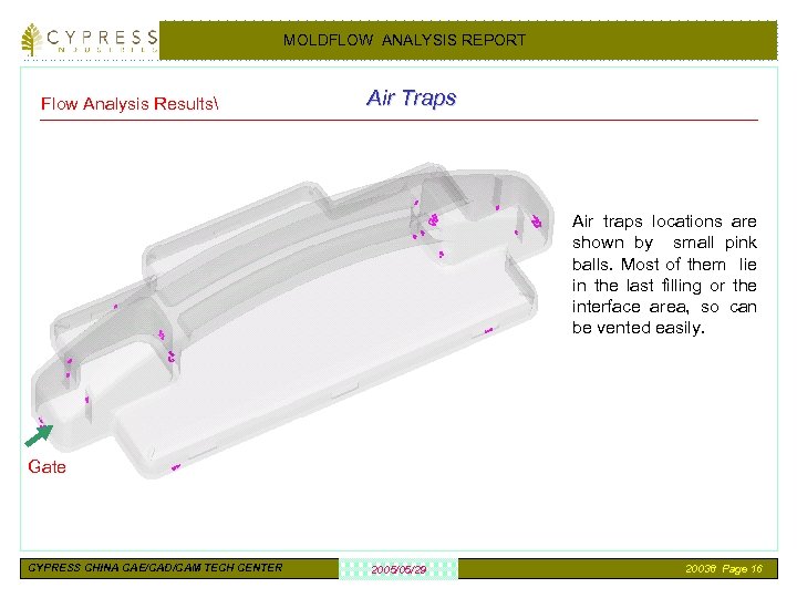 MOLDFLOW ANALYSIS REPORT Flow Analysis Results Air Traps Air traps locations are shown by