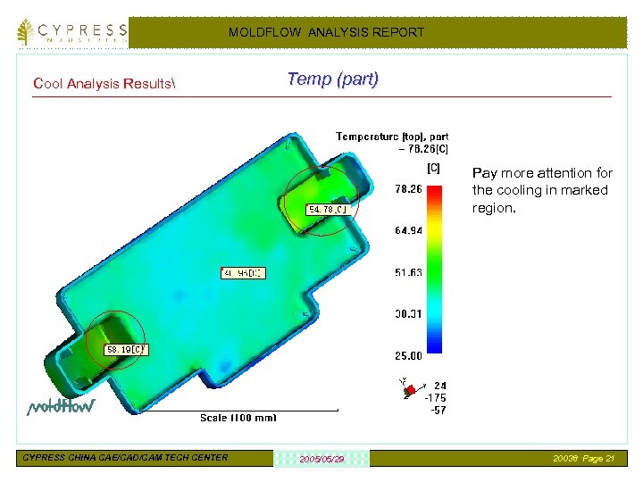 MOLDFLOW ANALYSIS REPORT Cool Analysis Results Temp (part) Pay more attention for the cooling