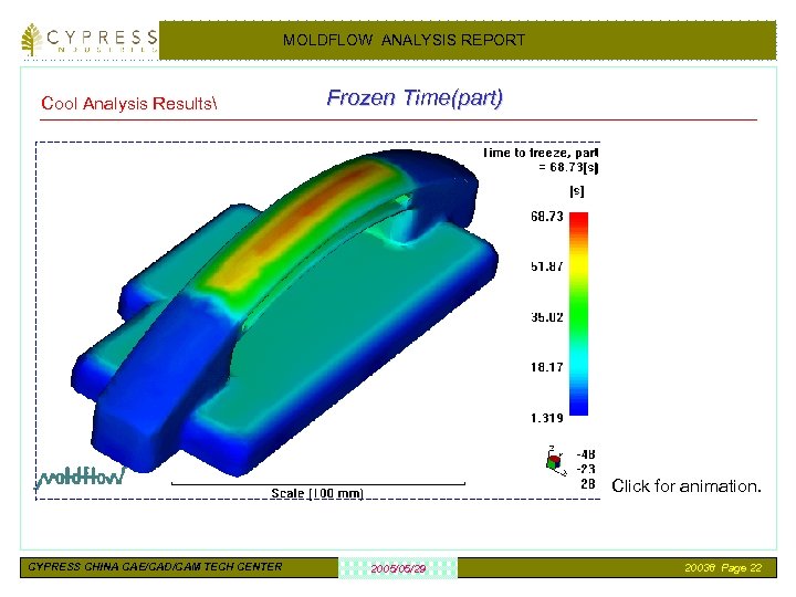 MOLDFLOW ANALYSIS REPORT Cool Analysis Results Frozen Time(part) Click for animation. CYPRESS CHINA CAE/CAD/CAM