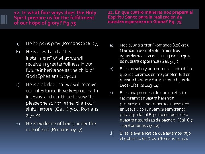 12. In what four ways does the Holy Spirit prepare us for the fulfillment