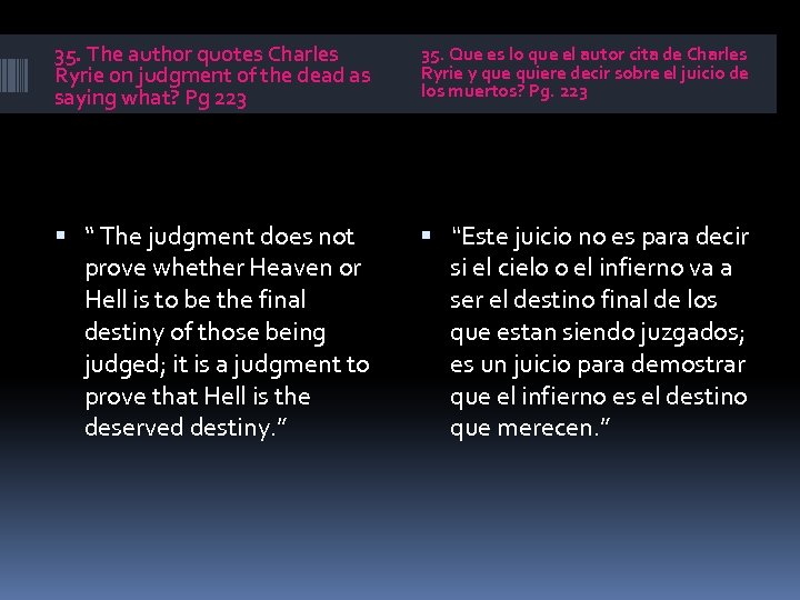 35. The author quotes Charles Ryrie on judgment of the dead as saying what?