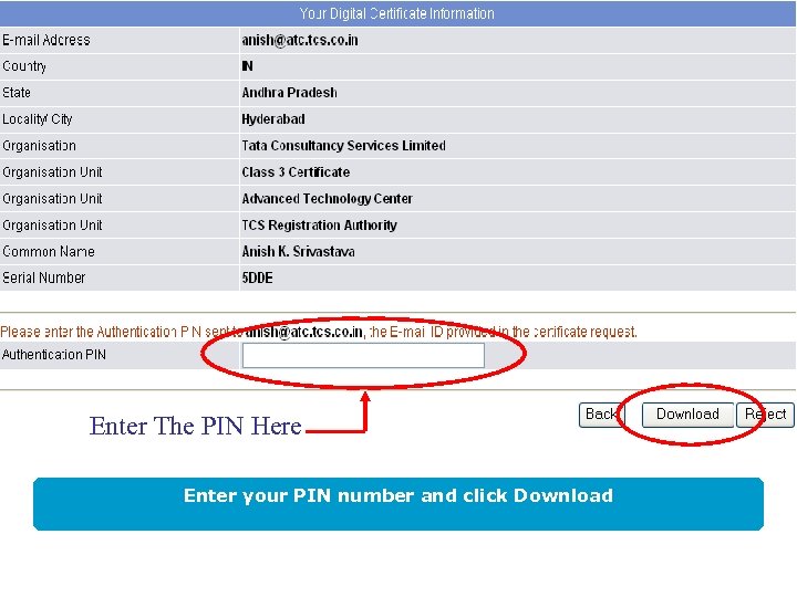 Enter The PIN Here Enter your PIN number and click Download 