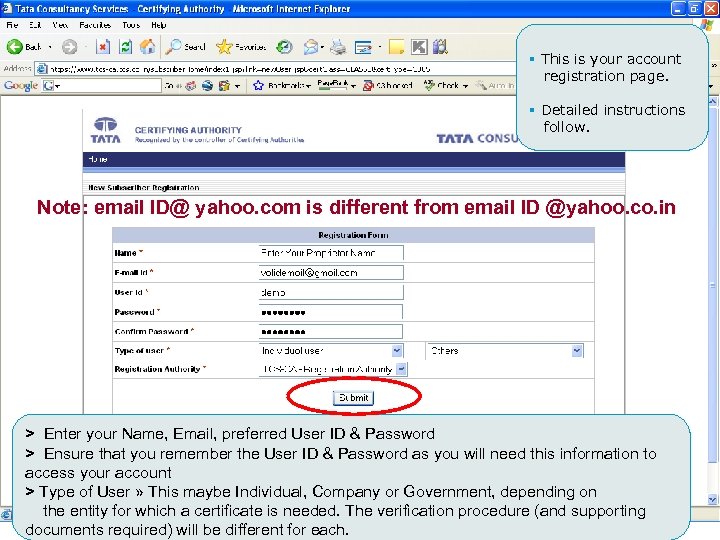§ This is your account registration page. § Detailed instructions follow. Note: email ID@