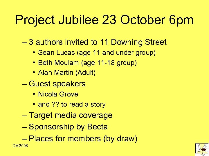 Project Jubilee 23 October 6 pm – 3 authors invited to 11 Downing Street
