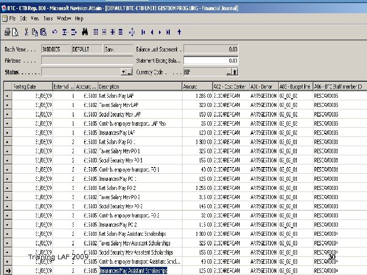 2 Elaboration of Representation’s budget 02 Staff: 02_02 Local Staff Training LAF 2009 30