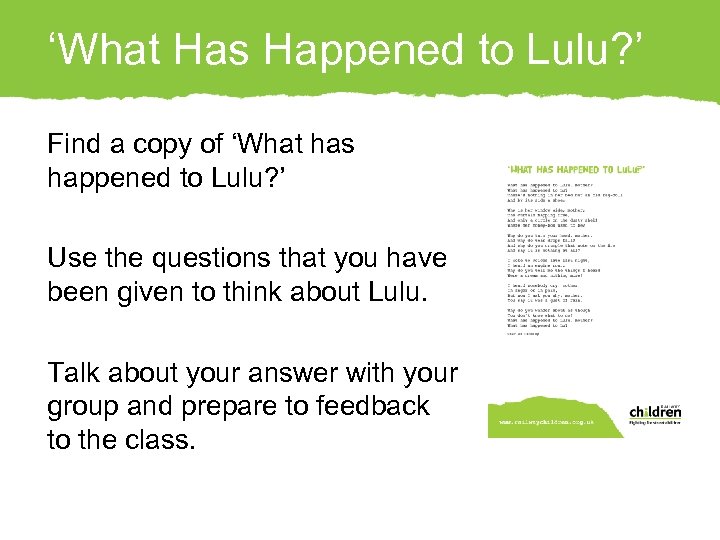 ‘What Has Happened to Lulu? ’ Find a copy of ‘What has happened to