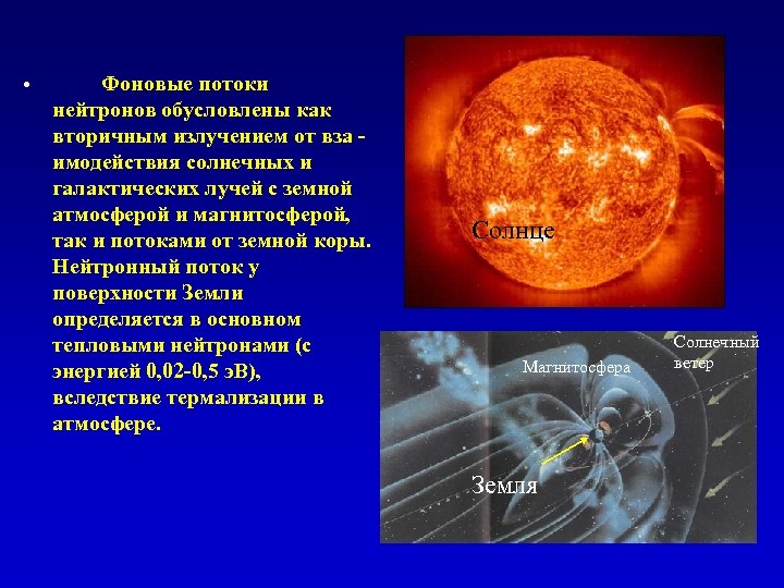  • Фоновые потоки нейтронов обусловлены как вторичным излучением от вза имодействия солнечных и