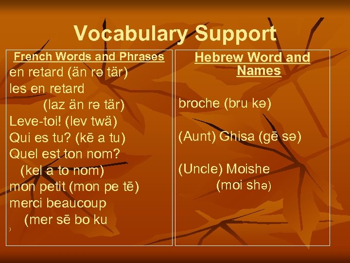 Vocabulary Support French Words and Phrases en retard (än rә tär) en retard (