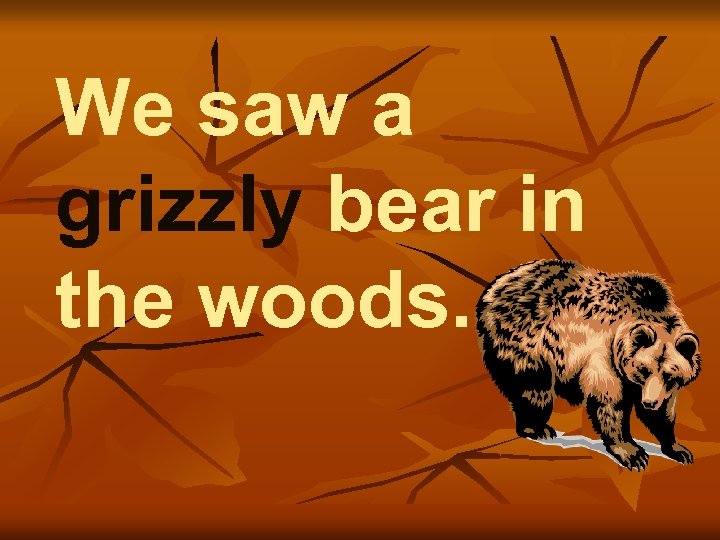 We saw a grizzly bear in the woods. 