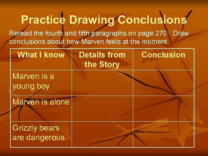 Practice Drawing Conclusions Reread the fourth and fifth paragraphs on page 270. Draw conclusions