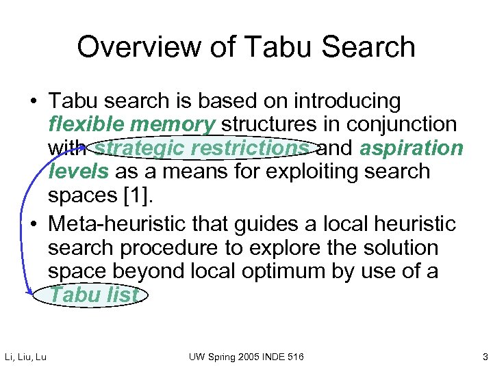 Overview of Tabu Search • Tabu search is based on introducing flexible memory structures