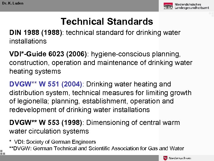 Dr. K. Luden Technical Standards DIN 1988 (1988): technical standard for drinking water installations