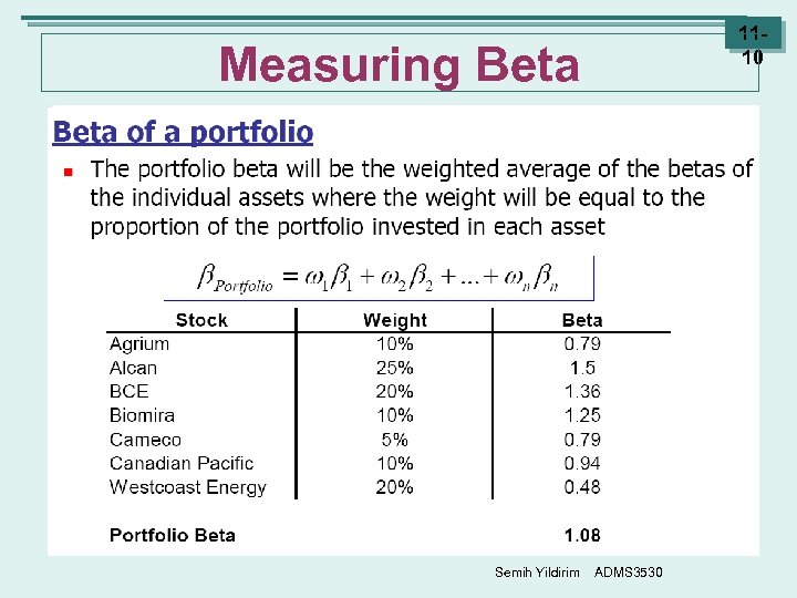 1110 Measuring Beta Semih Yildirim ADMS 3530 