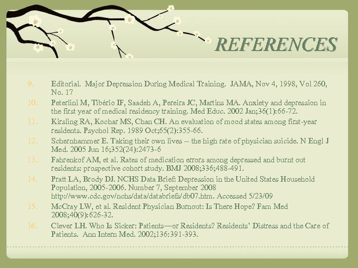 REFERENCES 9. 10. 11. 12. 13. 14. 15. 16. Editorial. Major Depression During Medical