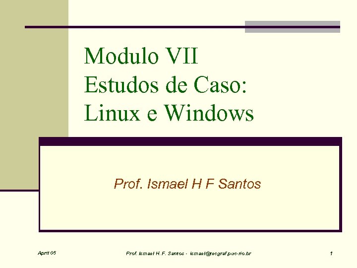 Modulo VII Estudos de Caso: Linux e Windows Prof. Ismael H F Santos April