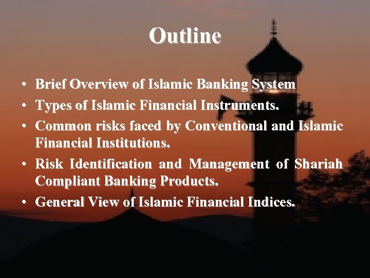 Outline • Brief Overview of Islamic Banking System • Types of Islamic Financial Instruments.