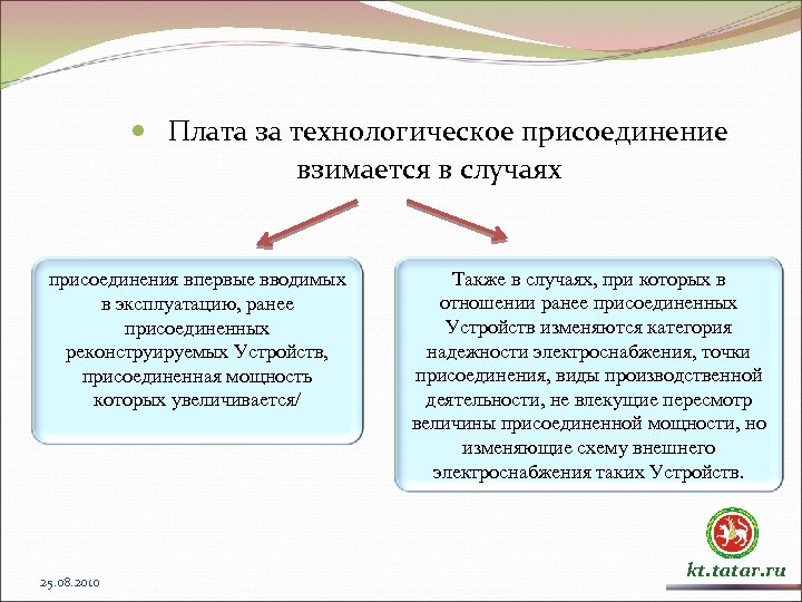  Плата за технологическое присоединение взимается в случаях присоединения впервые вводимых в эксплуатацию, ранее