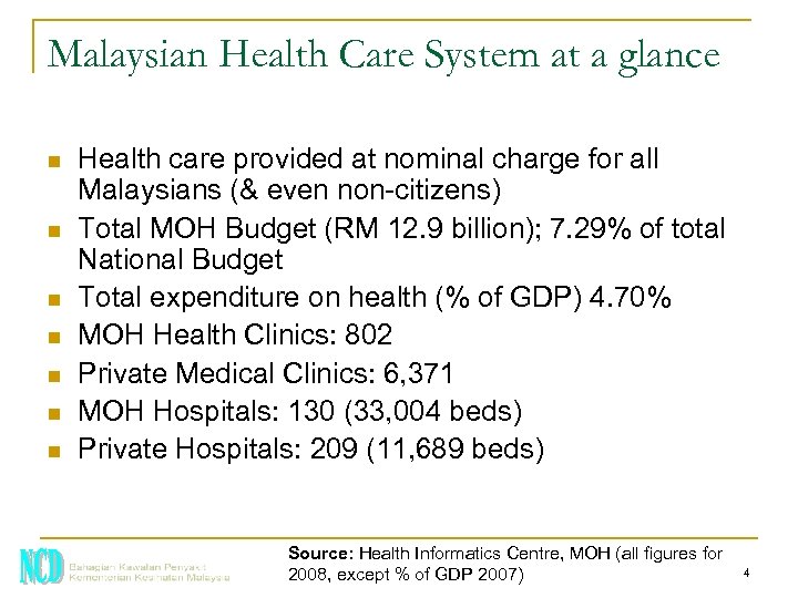 Malaysian Health Care System at a glance n n n n Health care provided