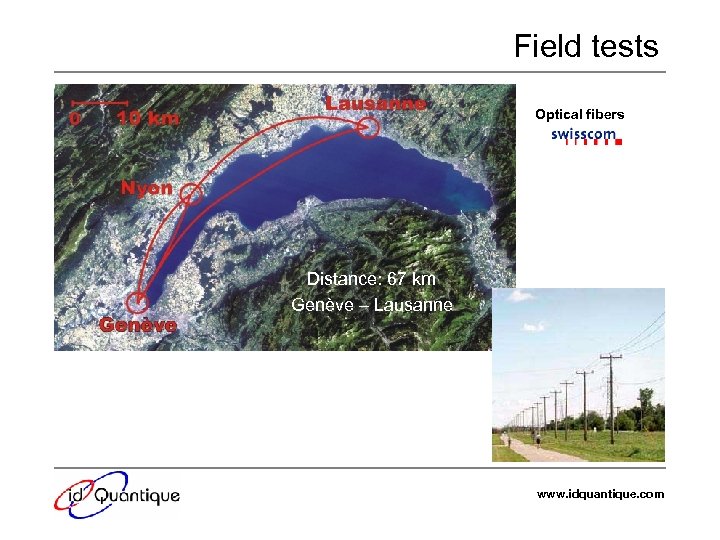 Field tests Optical fibers Distance: 67 km Genève – Lausanne www. idquantique. com 