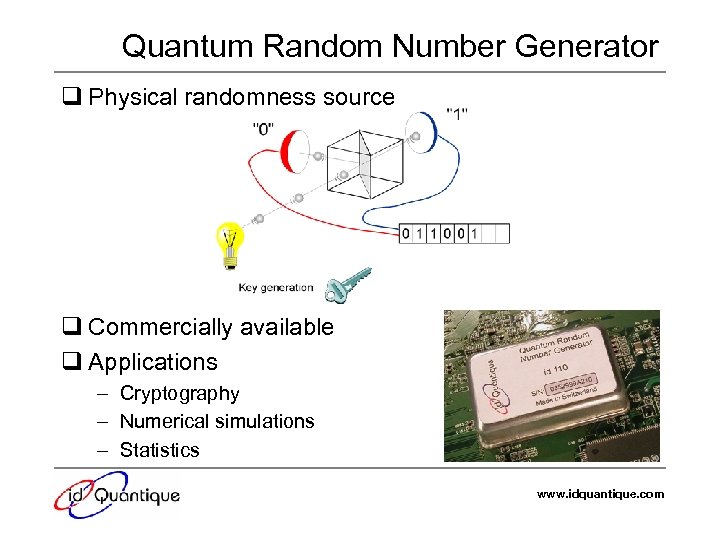 Quantum Random Number Generator q Physical randomness source q Commercially available q Applications –