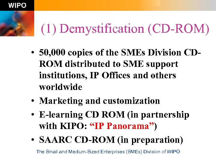 (1) Demystification (CD-ROM) • 50, 000 copies of the SMEs Division CDROM distributed to