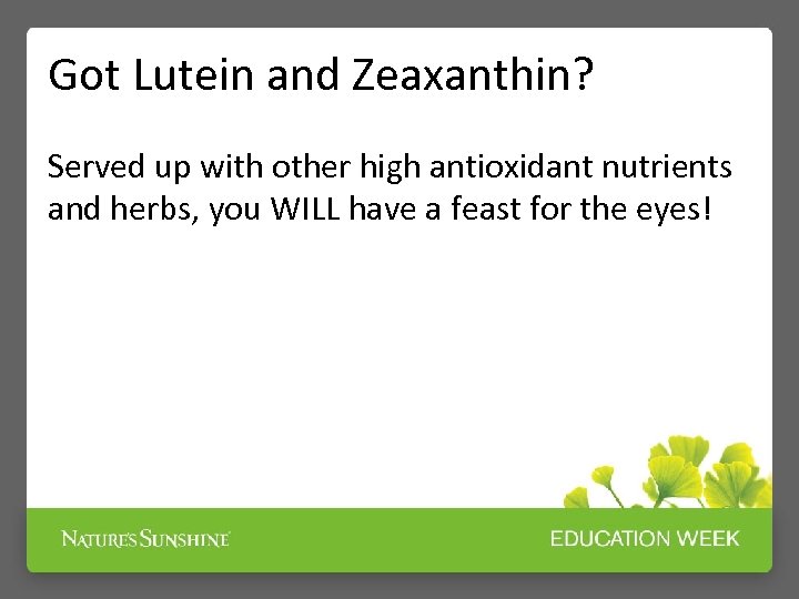 Got Lutein and Zeaxanthin? Served up with other high antioxidant nutrients and herbs, you