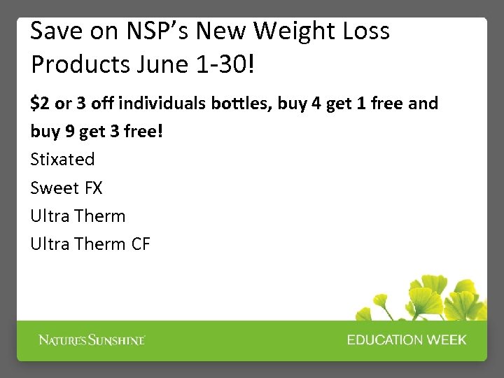 Save on NSP’s New Weight Loss Products June 1 -30! $2 or 3 off