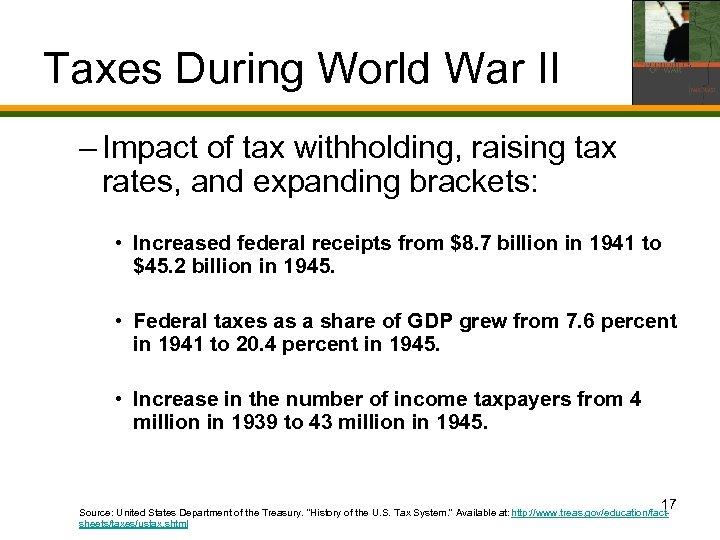 Taxes During World War II – Impact of tax withholding, raising tax rates, and