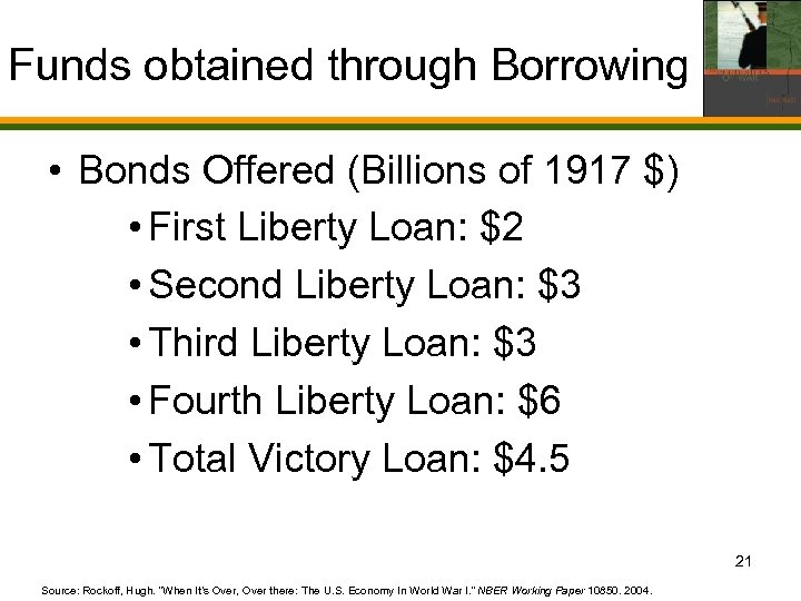 Funds obtained through Borrowing • Bonds Offered (Billions of 1917 $) • First Liberty