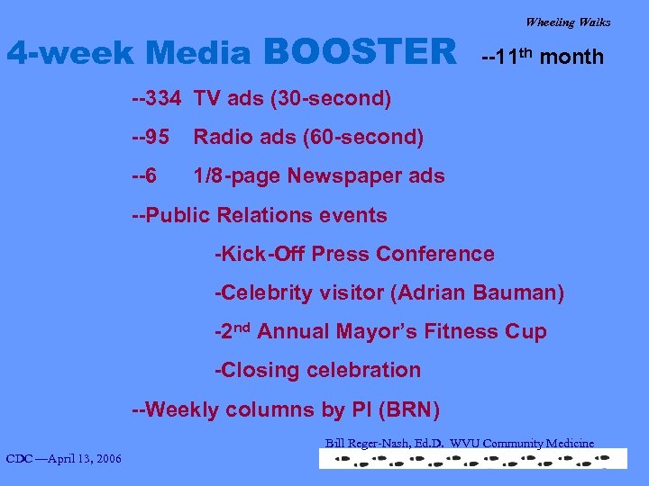 4 -week Media BOOSTER Wheeling Walks --11 th month --334 TV ads (30 -second)