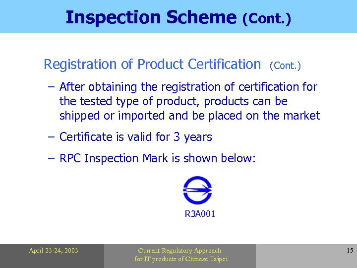Inspection Scheme (Cont. ) Registration of Product Certification (Cont. ) – After obtaining the