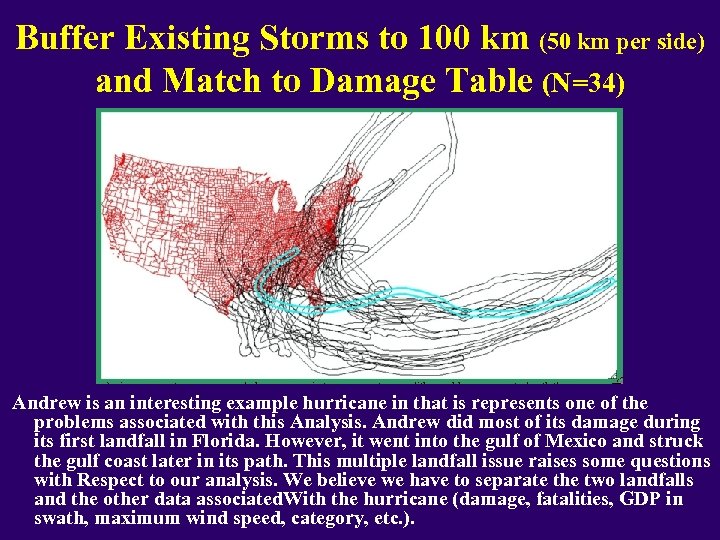 Buffer Existing Storms to 100 km (50 km per side) and Match to Damage